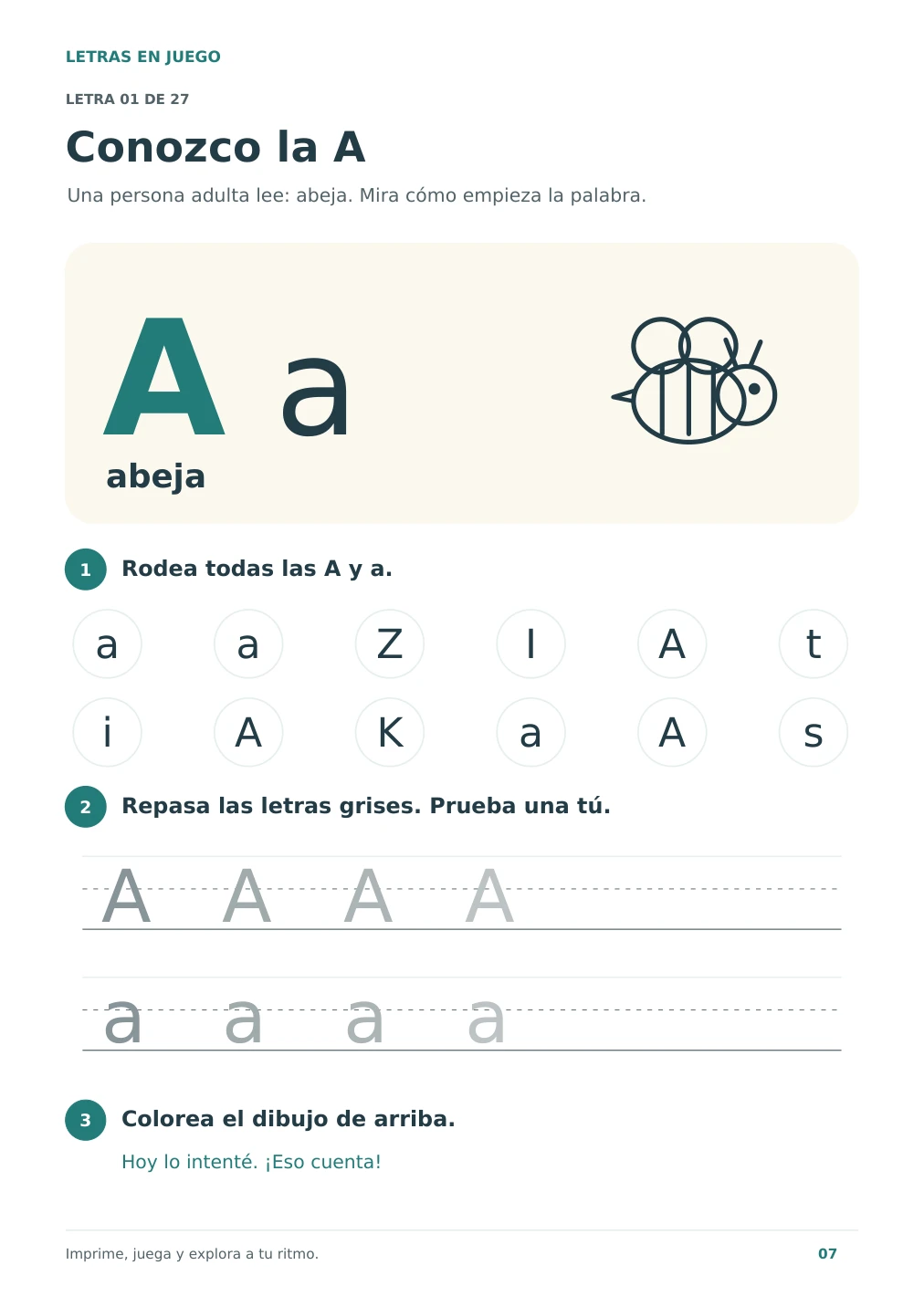 Actividad real para reconocer y trazar la letra A