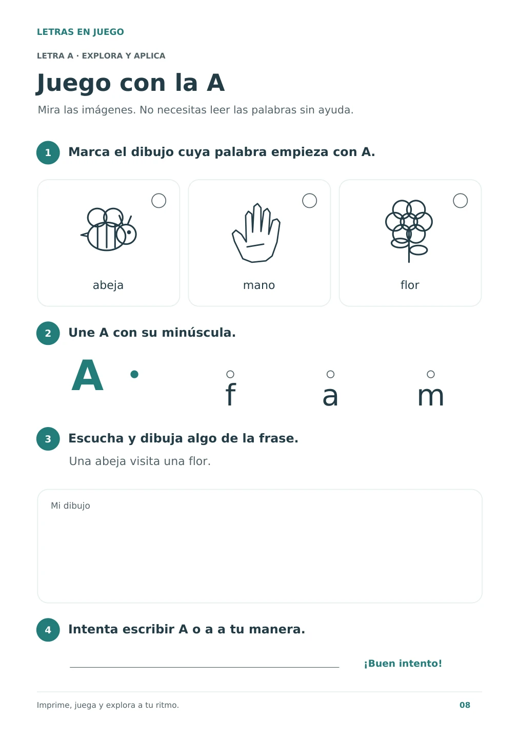 Segunda actividad de la A: imágenes, letras y dibujo